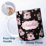 Personalized Custom Name Valentines Love Couple Kissing Floral Hearts Black Background 11oz Ceramic Coffee Tea Mug White Large Handle