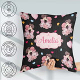Custom Name Valentines Love Couple Kissing Floral Hearts Black Square Filled Cushion Throw Pillow Sofa Bed Home Decor Zip Washable UK Made