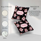 Custom Name Valentines Love Couple Kissing Floral Hearts Black Square Filled Cushion Throw Pillow Sofa Bed Home Decor Zip Washable UK Made
