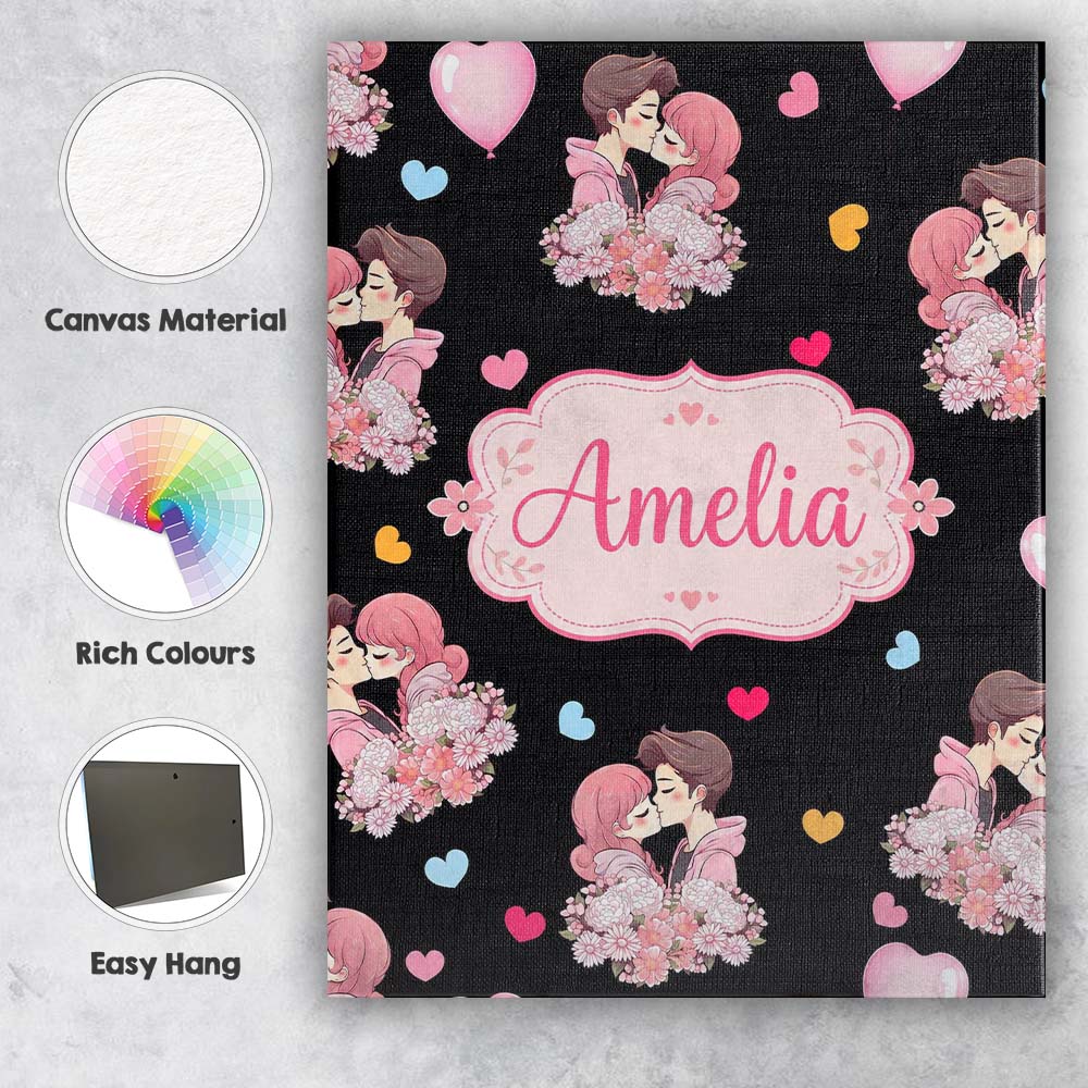 Personalised Name Valentines Love Couple Custom  Unique Gift Idea Elegant Feature Canvas Wall Art Print Decor Picture Ready to Hang