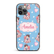 Valentines Love Couple Kissing Floral Hearts Blue Custom Name Protective Phone Case Mobile Cover Durable Everyday Smartphone Shock Resistant