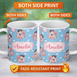 Personalized Custom Name Valentines Love Couple Kissing Floral Hearts Blue Background 11oz Ceramic Coffee Tea Mug White Large Handle