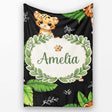 Cute Jungle Animals Dark Background Seamless Pattern Lovely  Personalised Custom Name Super Soft Fleece Blanket Bed Sofa Throw