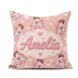 Custom Name Valentines Love Couple Kissing Floral Hearts Brown Square Filled Cushion Throw Pillow Sofa Bed Home Decor Zip Washable UK Made