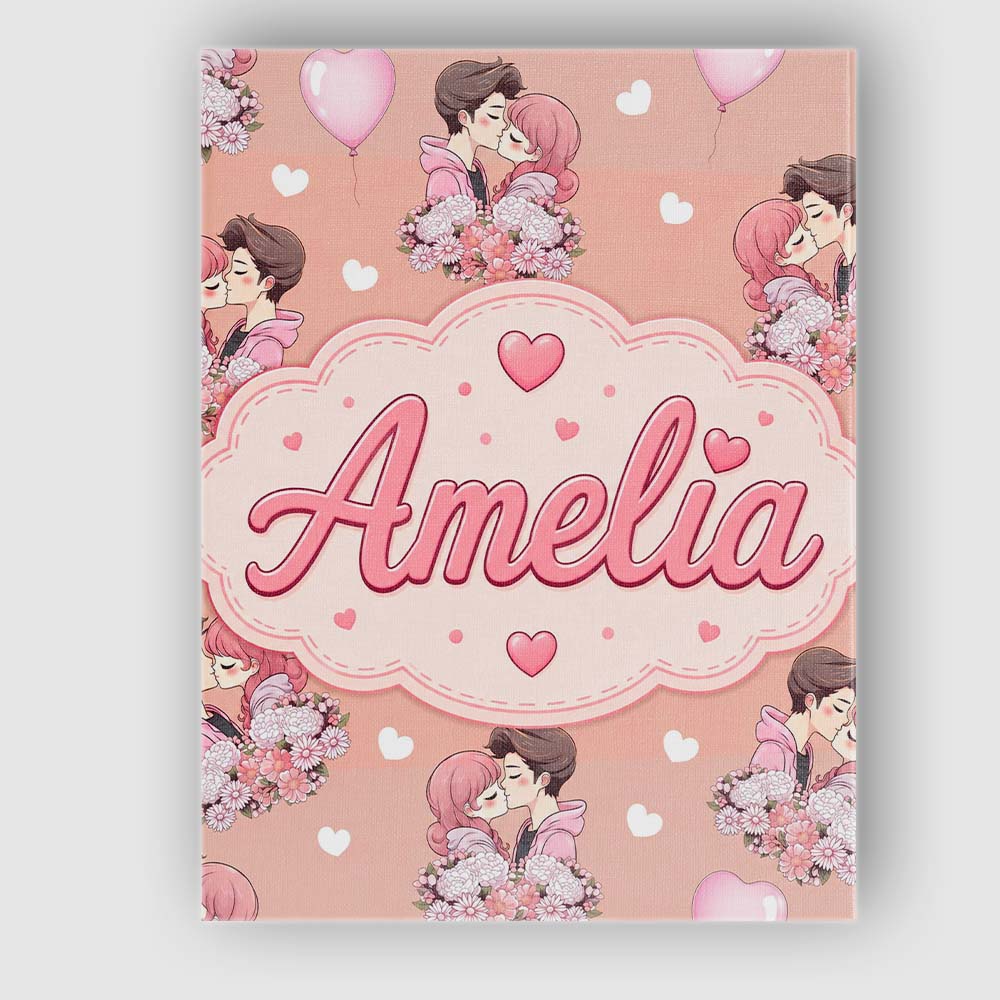 Personalised Name Valentines Love Couple Custom  Unique Gift Idea Elegant Feature Canvas Wall Art Print Decor Picture Ready to Hang