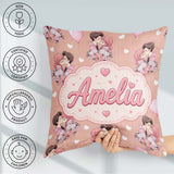 Custom Name Valentines Love Couple Kissing Floral Hearts Brown Square Filled Cushion Throw Pillow Sofa Bed Home Decor Zip Washable UK Made