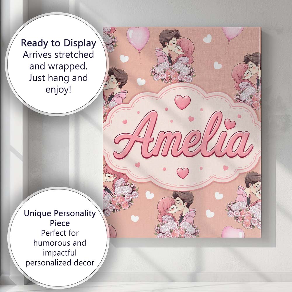 Personalised Name Valentines Love Couple Custom  Unique Gift Idea Elegant Feature Canvas Wall Art Print Decor Picture Ready to Hang