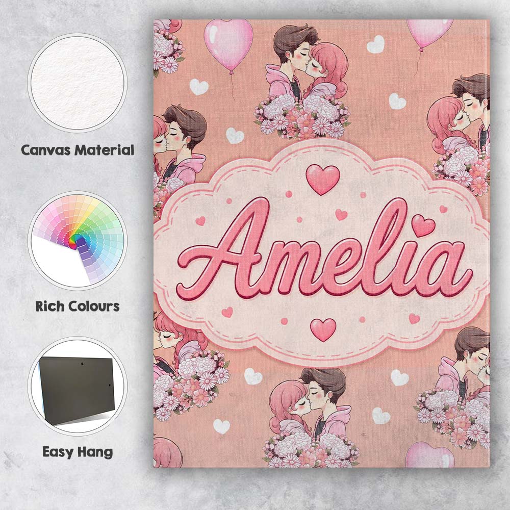 Personalised Name Valentines Love Couple Custom  Unique Gift Idea Elegant Feature Canvas Wall Art Print Decor Picture Ready to Hang