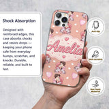 Valentines Love Couple Kissing Floral Hearts Custom Name Protective Phone Case Mobile Cover Durable Everyday Smartphone Shock Resistant