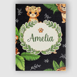 Personalised Name Cute Jungle Animals Dark Background Seamless Custom Modern Room Accent Canvas Wall Art Print Decor Picture Ready to Hang