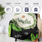 Cute Jungle Animals Dark Background Seamless Pattern Lovely  Personalised Custom Name Super Soft Fleece Blanket Bed Sofa Throw