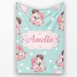 Valentines Love Couple Kissing Floral Hearts Green Background  Personalised Custom Name Super Soft Fleece Blanket Bed Sofa Throw