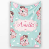 Valentines Love Couple Kissing Floral Hearts Green Background  Personalised Custom Name Super Soft Fleece Blanket Bed Sofa Throw
