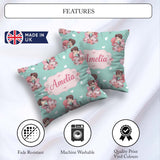 Custom Name Valentines Love Couple Kissing Floral Hearts Green Square Filled Cushion Throw Pillow Sofa Bed Home Decor Zip Washable UK Made