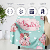 Valentines Love Couple Kissing Floral Hearts Green Background  Personalised Custom Name Super Soft Fleece Blanket Bed Sofa Throw