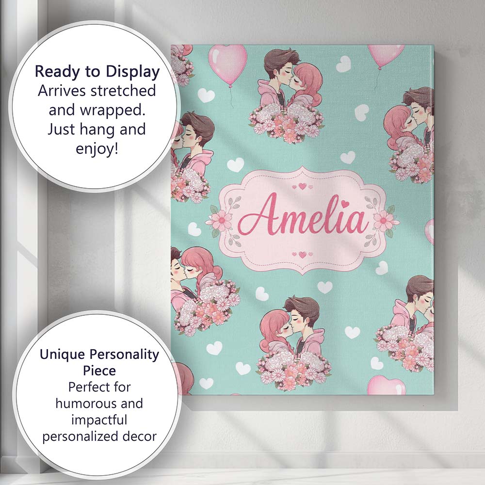 Personalised Name Valentines Love Couple Custom  Unique Gift Idea Elegant Feature Canvas Wall Art Print Decor Picture Ready to Hang