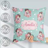 Custom Name Valentines Love Couple Kissing Floral Hearts Green Square Filled Cushion Throw Pillow Sofa Bed Home Decor Zip Washable UK Made