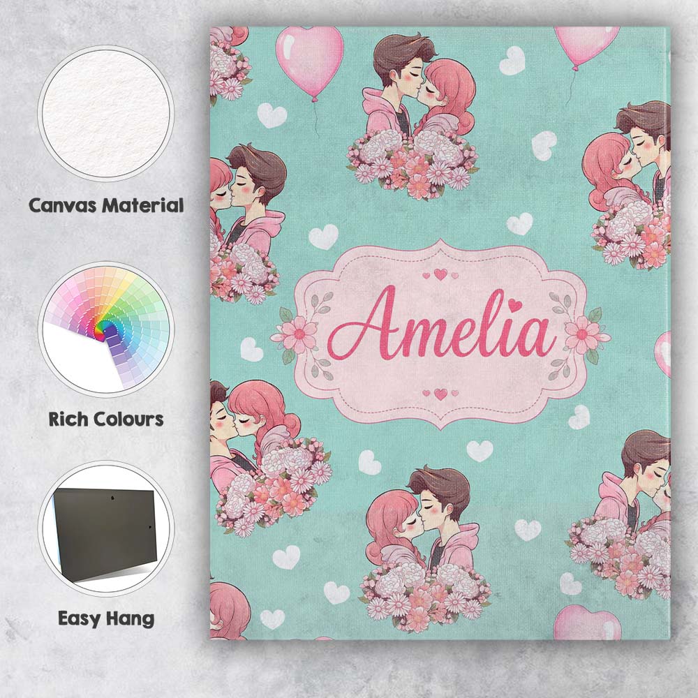 Personalised Name Valentines Love Couple Custom  Unique Gift Idea Elegant Feature Canvas Wall Art Print Decor Picture Ready to Hang