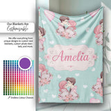 Valentines Love Couple Kissing Floral Hearts Green Background  Personalised Custom Name Super Soft Fleece Blanket Bed Sofa Throw