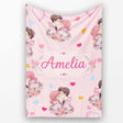 Cute Valentines Couple Kissing Floral Hearts Balloon Pink  Personalised Custom Name Super Soft Fleece Blanket Bed Sofa Throw