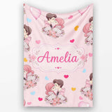 Cute Valentines Couple Kissing Floral Hearts Balloon Pink  Personalised Custom Name Super Soft Fleece Blanket Bed Sofa Throw