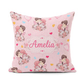 Custom Name Valentines Couple Kissing Floral Hearts Balloon Pink Square Filled Cushion Throw Pillow Sofa Bed Home Decor Zip Washable UK Made