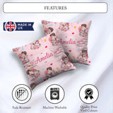 Custom Name Valentines Couple Kissing Floral Hearts Balloon Pink Square Filled Cushion Throw Pillow Sofa Bed Home Decor Zip Washable UK Made