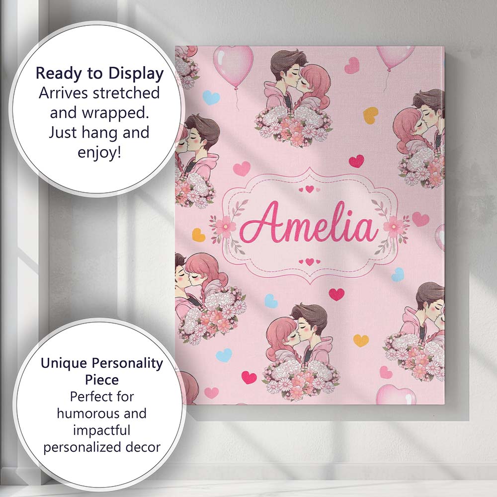 Personalised Name Cute Valentines Couple Custom  Unique Gift Idea Elegant Feature Canvas Wall Art Print Decor Picture Ready to Hang