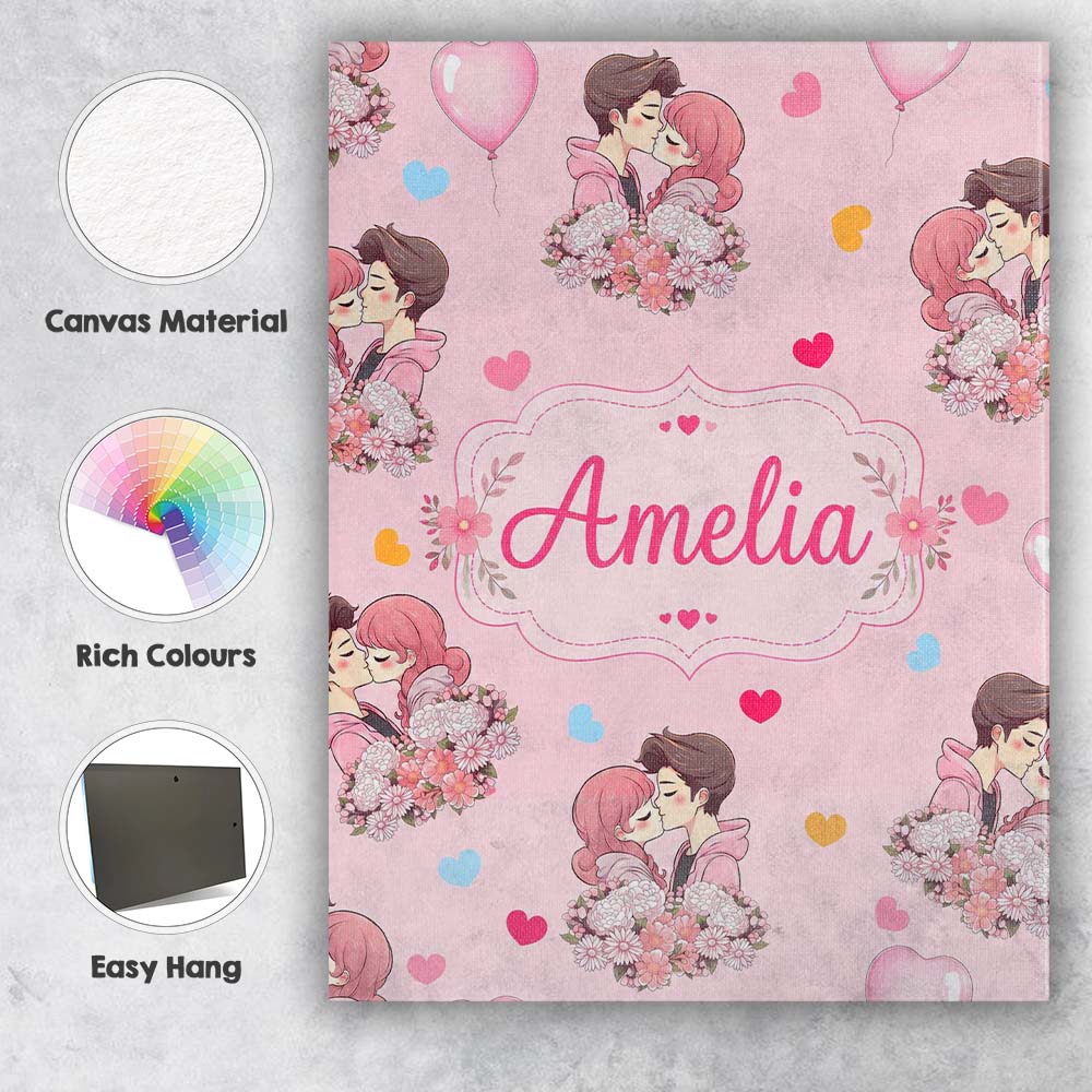 Personalised Name Cute Valentines Couple Custom  Unique Gift Idea Elegant Feature Canvas Wall Art Print Decor Picture Ready to Hang