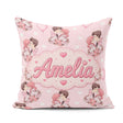 Custom Name Cute Couple Kissing Floral Hearts Balloon Light Pink Square Filled Cushion Throw Pillow Sofa Bed Home Decor Zip Washable UK Made