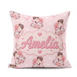 Custom Name Cute Couple Kissing Floral Hearts Balloon Light Pink Square Filled Cushion Throw Pillow Sofa Bed Home Decor Zip Washable UK Made