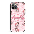 Cute Valentines Couple Kissing Floral Hearts Custom Name Protective Phone Case Mobile Cover Durable Everyday Smartphone Shock Resistant