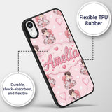 Cute Valentines Couple Kissing Floral Hearts Custom Name Protective Phone Case Mobile Cover Durable Everyday Smartphone Shock Resistant