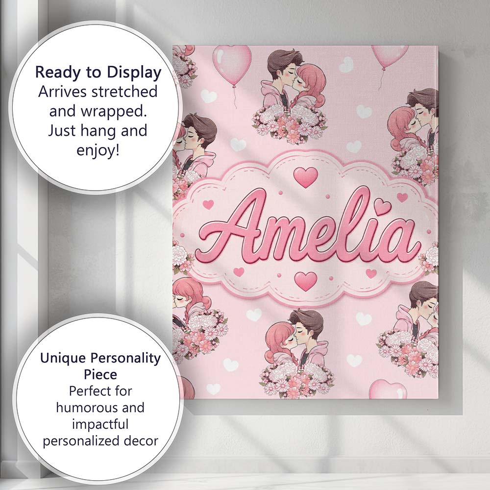 Personalised Name Cute Valentines Couple Custom  Unique Gift Idea Elegant Feature Canvas Wall Art Print Decor Picture Ready to Hang