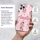 Cute Valentines Couple Kissing Floral Hearts Custom Name Protective Phone Case Mobile Cover Durable Everyday Smartphone Shock Resistant