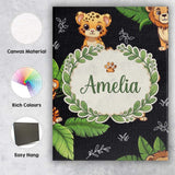 Personalised Name Cute Jungle Animals Dark Background Seamless Custom Modern Room Accent Canvas Wall Art Print Decor Picture Ready to Hang