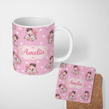 Personalized Custom Name Cute Valentines Couple Kissing Floral Hearts Balloon Soft Pink 11oz Ceramic Coffee Tea Mug White Large Handle