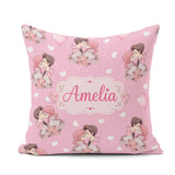 Custom Name Cute Couple Kissing Floral Hearts Balloon Soft Pink Square Filled Cushion Throw Pillow Sofa Bed Home Decor Zip Washable UK Made