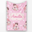 Cute Valentines Couple Kissing Floral Hearts Balloon Soft Pink  Personalised Custom Name Super Soft Fleece Blanket Bed Sofa Throw