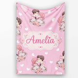 Cute Valentines Couple Kissing Floral Hearts Balloon Soft Pink  Personalised Custom Name Super Soft Fleece Blanket Bed Sofa Throw