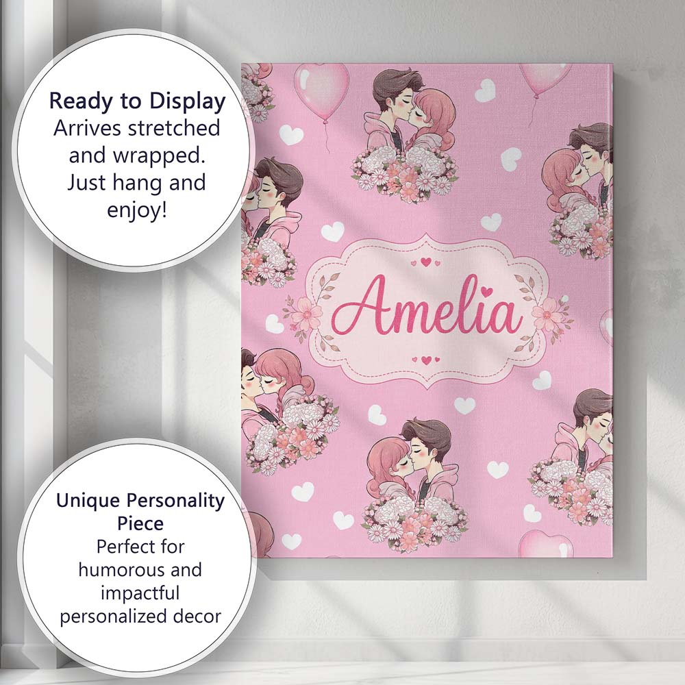 Personalised Name Cute Valentines Couple Custom  Unique Gift Idea Elegant Feature Canvas Wall Art Print Decor Picture Ready to Hang