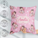 Custom Name Cute Couple Kissing Floral Hearts Balloon Soft Pink Square Filled Cushion Throw Pillow Sofa Bed Home Decor Zip Washable UK Made