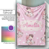 Cute Valentines Couple Kissing Floral Hearts Balloon Soft Pink  Personalised Custom Name Super Soft Fleece Blanket Bed Sofa Throw