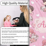 Cute Valentines Couple Kissing Floral Hearts Balloon Soft Pink  Personalised Custom Name Super Soft Fleece Blanket Bed Sofa Throw