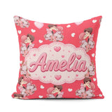Custom Name Valentines Couple Kissing Floral Hearts Balloon Red Square Filled Cushion Throw Pillow Sofa Bed Home Decor Zip Washable UK Made