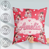 Custom Name Valentines Couple Kissing Floral Hearts Balloon Red Square Filled Cushion Throw Pillow Sofa Bed Home Decor Zip Washable UK Made