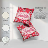 Custom Name Valentines Couple Kissing Floral Hearts Balloon Red Square Filled Cushion Throw Pillow Sofa Bed Home Decor Zip Washable UK Made