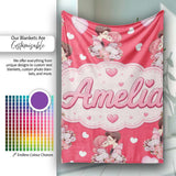 Cute Valentines Couple Kissing Floral Hearts Balloon Red Background  Personalised Custom Name Super Soft Fleece Blanket Bed Sofa Throw