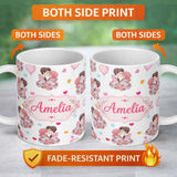 Personalized Custom Name Cute Valentines Couple Kissing Floral Hearts Balloon Grey 11oz Ceramic Coffee Tea Mug White Large Handle