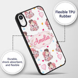 Cute Valentines Couple Kissing Floral Hearts Custom Name Protective Phone Case Mobile Cover Durable Everyday Smartphone Shock Resistant